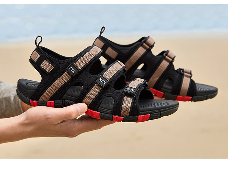 Summer Men Sandals Hook&loop Men's Summer Shoes 2019 Fashion Waterproof Casual Beach Shoes Size:39-44 Black 29