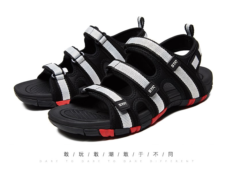 Summer Men Sandals Hook&loop Men's Summer Shoes 2019 Fashion Waterproof Casual Beach Shoes Size:39-44 Black 35