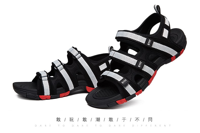 Summer Men Sandals Hook&loop Men's Summer Shoes 2019 Fashion Waterproof Casual Beach Shoes Size:39-44 Black 36