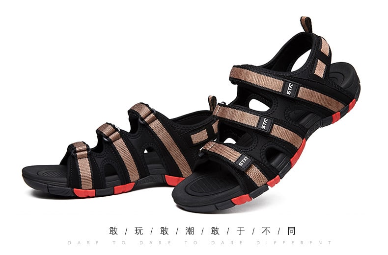 Summer Men Sandals Hook&loop Men's Summer Shoes 2019 Fashion Waterproof Casual Beach Shoes Size:39-44 Black 40