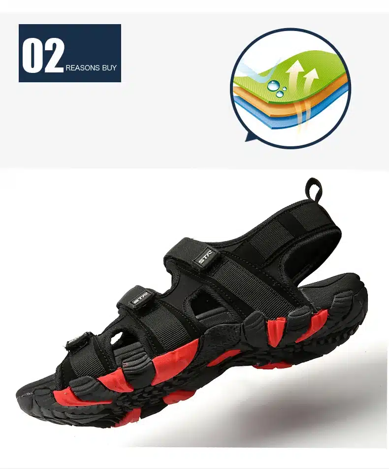 Summer Men Sandals Hook&loop Men's Summer Shoes 2019 Fashion Waterproof Casual Beach Shoes Size:39-44 Black 44