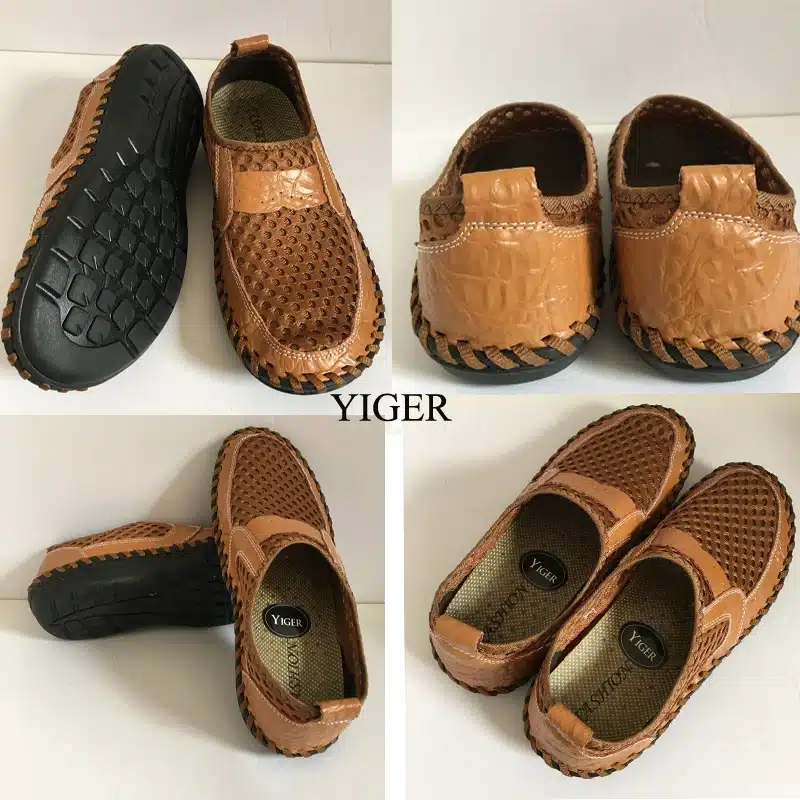 YIGER New Men Net Shoes Genuine Leather Summer Casual Men Sandals Men Loafers shoes Lazy Style Breathable Large Size 38-48 0060 26