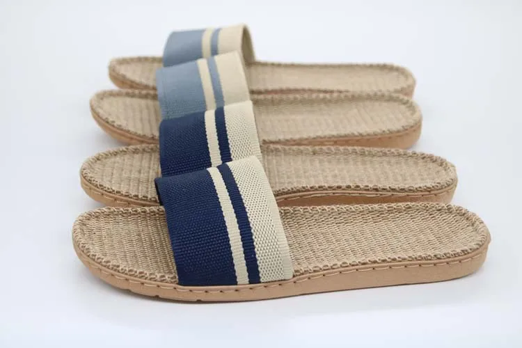 COOLSA New Men Linen Slippers Stripe Hemp Flip Flops Flat Non-slip Sandals Home Slippers Male Casual Indoor Flax Hot Beach Shoes 4