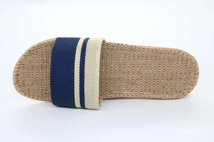 COOLSA New Men Linen Slippers Stripe Hemp Flip Flops Flat Non-slip Sandals Home Slippers Male Casual Indoor Flax Hot Beach Shoes 6