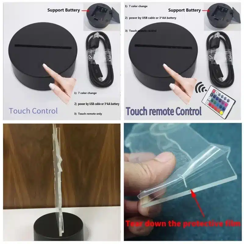 3D lamp 'Koer' koos alusplaat, USB kaabel, 7-värviline LED valgustus ja eemaldatav kaitsekile.