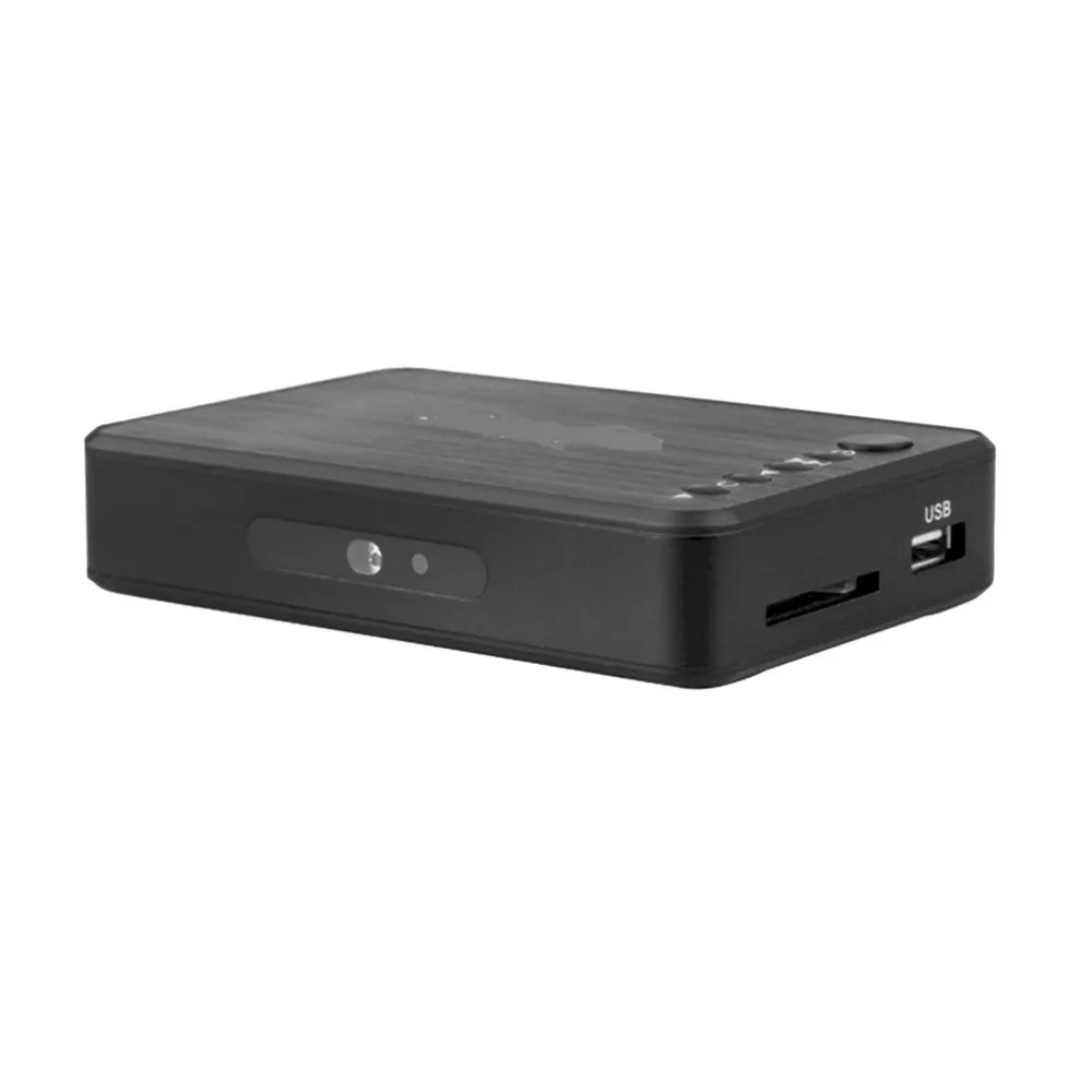 must ristkülikukujuline meediapleier USB ja mälukaardi pesadega