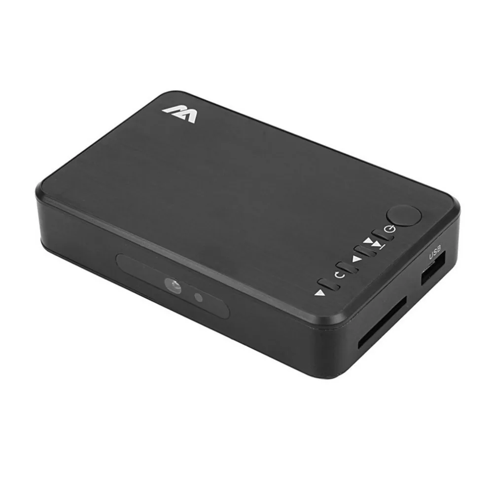 must ristkülikukujuline meediapleier, millel on usb ja sd kaardi pesad