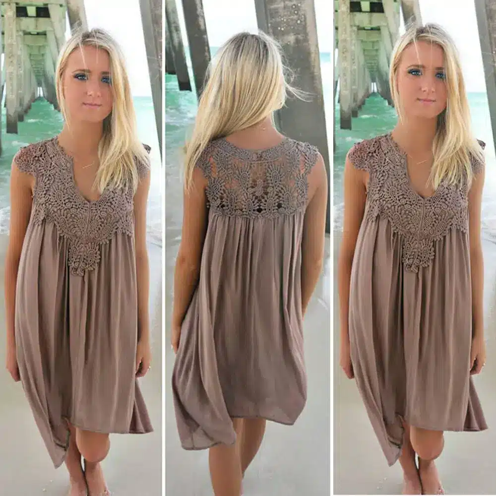 Women's 2019 Bohemia summer dress stitching loose sexy dress Short sleeved chiffon solid lace beach dress women dropshing LD162 4