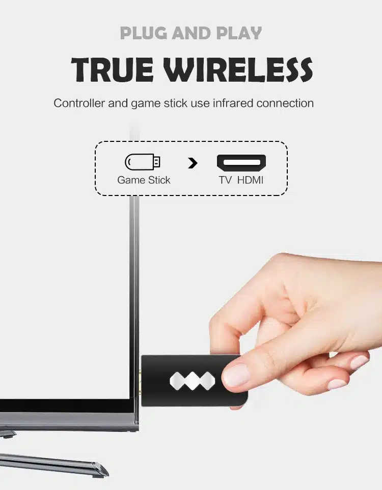 käsi ühendab musta juhtmevaba mängupulga teleri hdmi pessa