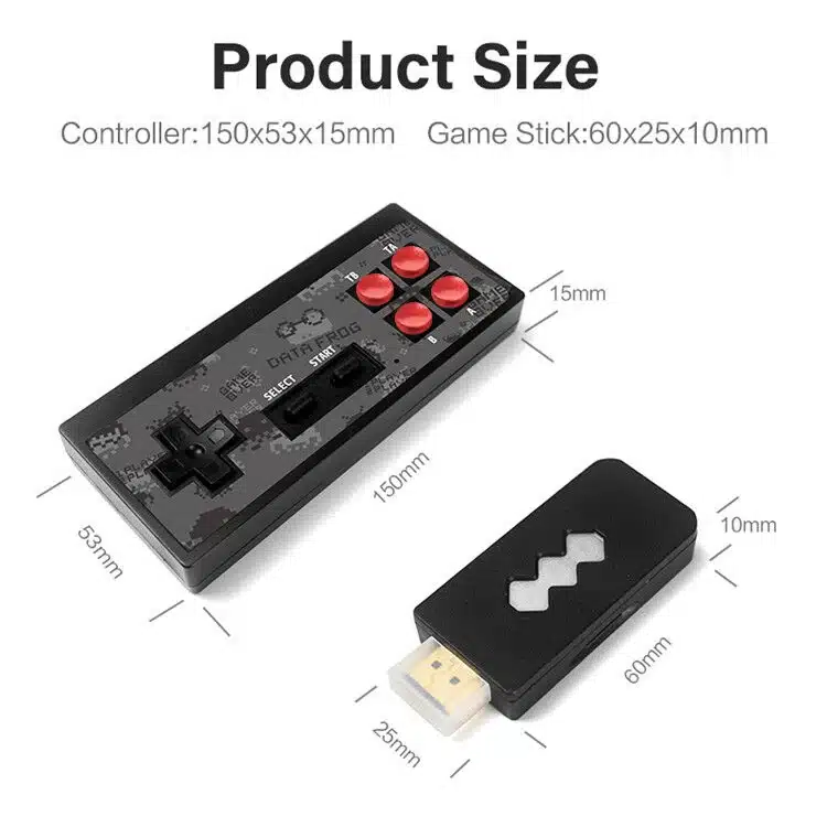 must juhtmevaba mängupult punaste nuppudega ja HDMI-mängupulk