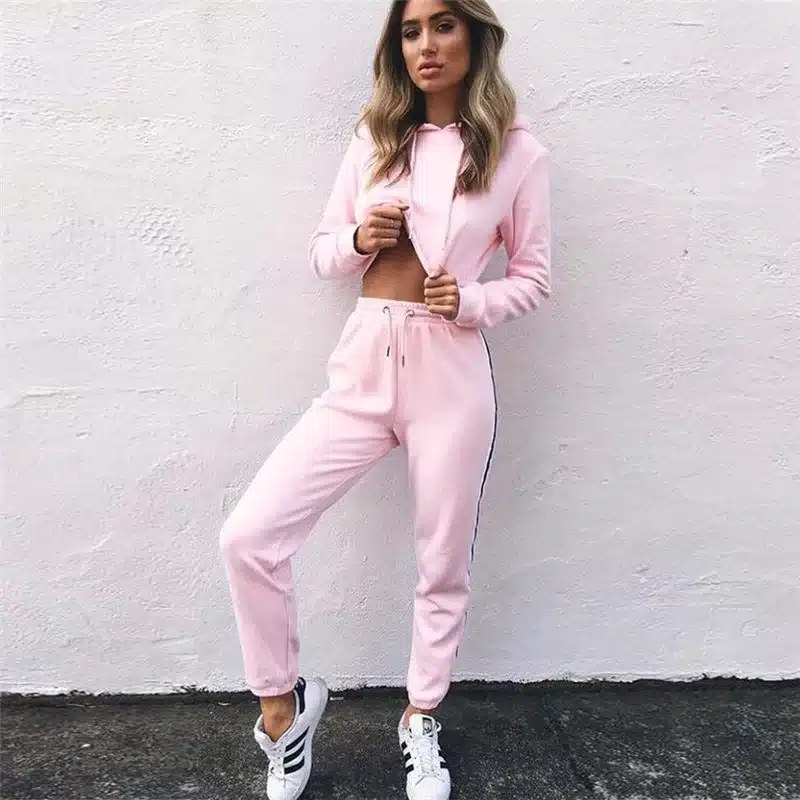 Women's Tracksuits 2 Piece Set Pink Crop Top And Pants Fashion 2018 Autumn Casual Lady Tumblr Long Sleeve Hoodies Pants Suit 21