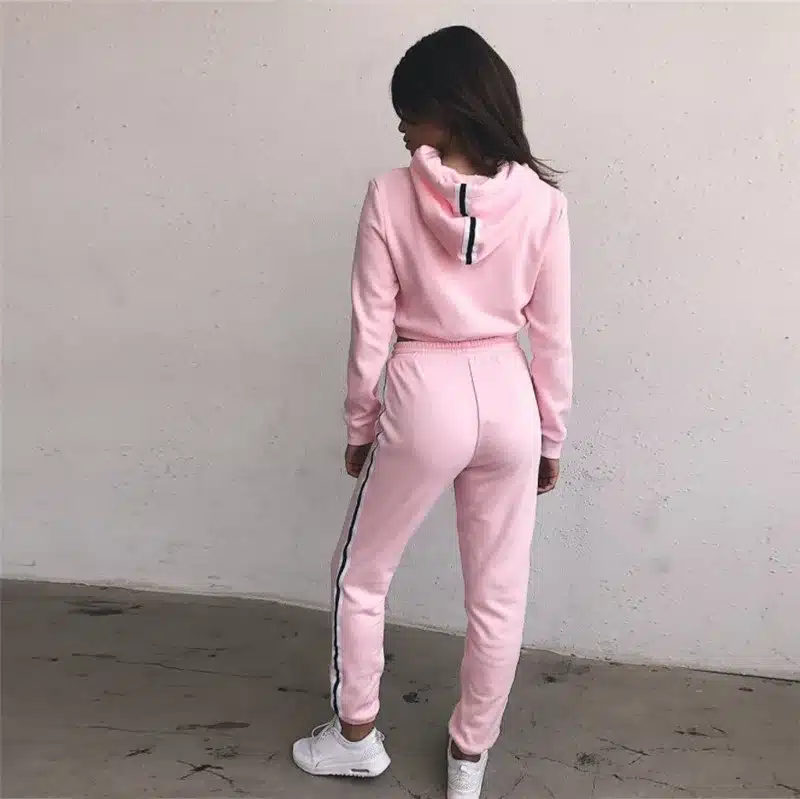 Women's Tracksuits 2 Piece Set Pink Crop Top And Pants Fashion 2018 Autumn Casual Lady Tumblr Long Sleeve Hoodies Pants Suit 24