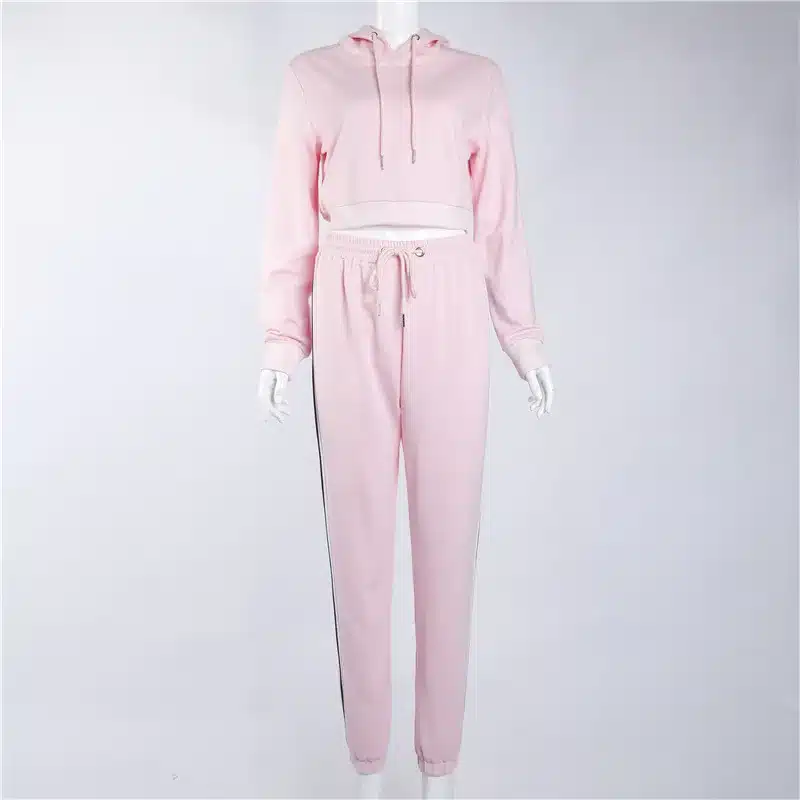 Women's Tracksuits 2 Piece Set Pink Crop Top And Pants Fashion 2018 Autumn Casual Lady Tumblr Long Sleeve Hoodies Pants Suit 25