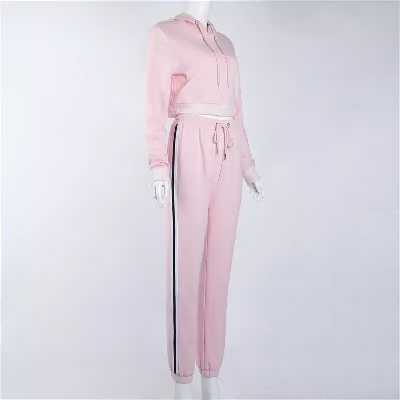 Women's Tracksuits 2 Piece Set Pink Crop Top And Pants Fashion 2018 Autumn Casual Lady Tumblr Long Sleeve Hoodies Pants Suit 26