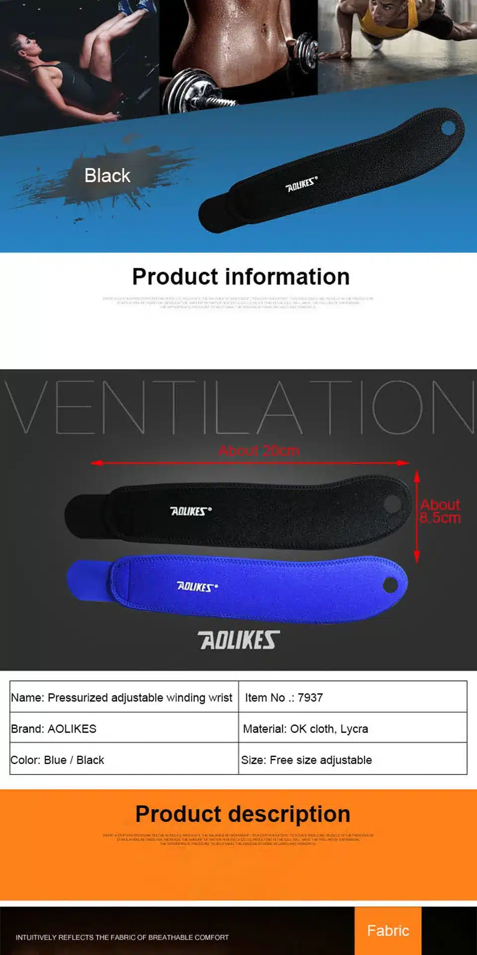 Aolikes 1Pcs Gym Wrist Band Sports Wristband New Wrist Brace Wrist Support Splint Fractures Carpal Tunnel Wristbands for Fitness 7