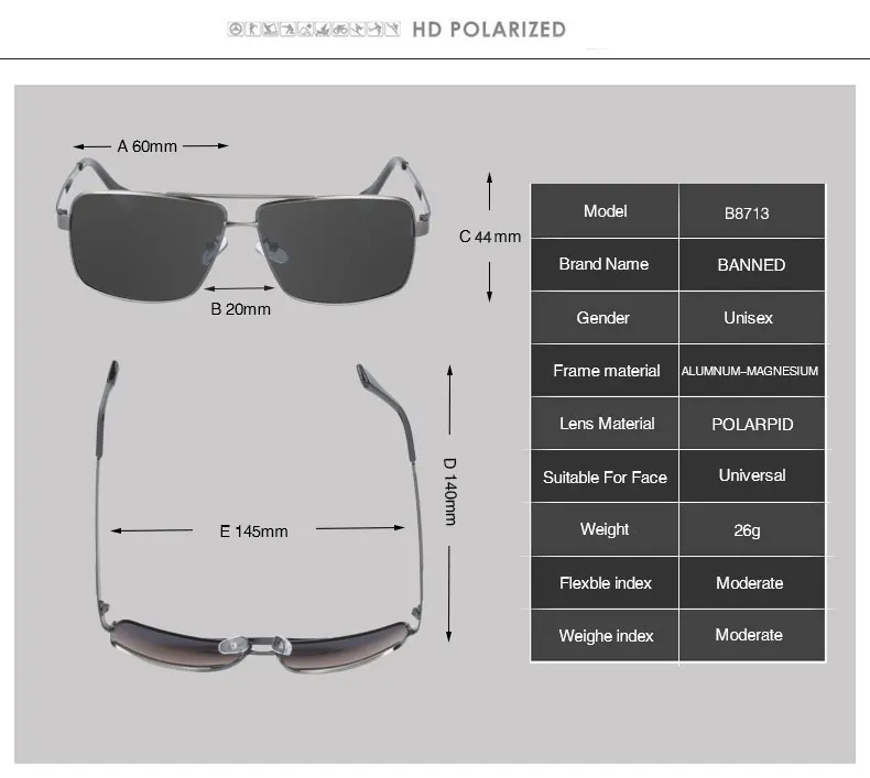 BANNED Fashion Sunglasses Men Polarized Sunglasses Men Driving Mirror Coating Points Black Frame Eyewear Male Sun Glasses UV400 17