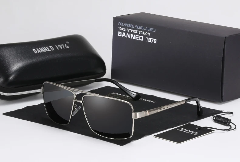 BANNED Fashion Sunglasses Men Polarized Sunglasses Men Driving Mirror Coating Points Black Frame Eyewear Male Sun Glasses UV400 22