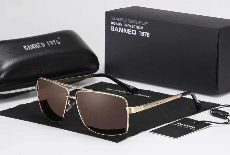 BANNED Fashion Sunglasses Men Polarized Sunglasses Men Driving Mirror Coating Points Black Frame Eyewear Male Sun Glasses UV400 26