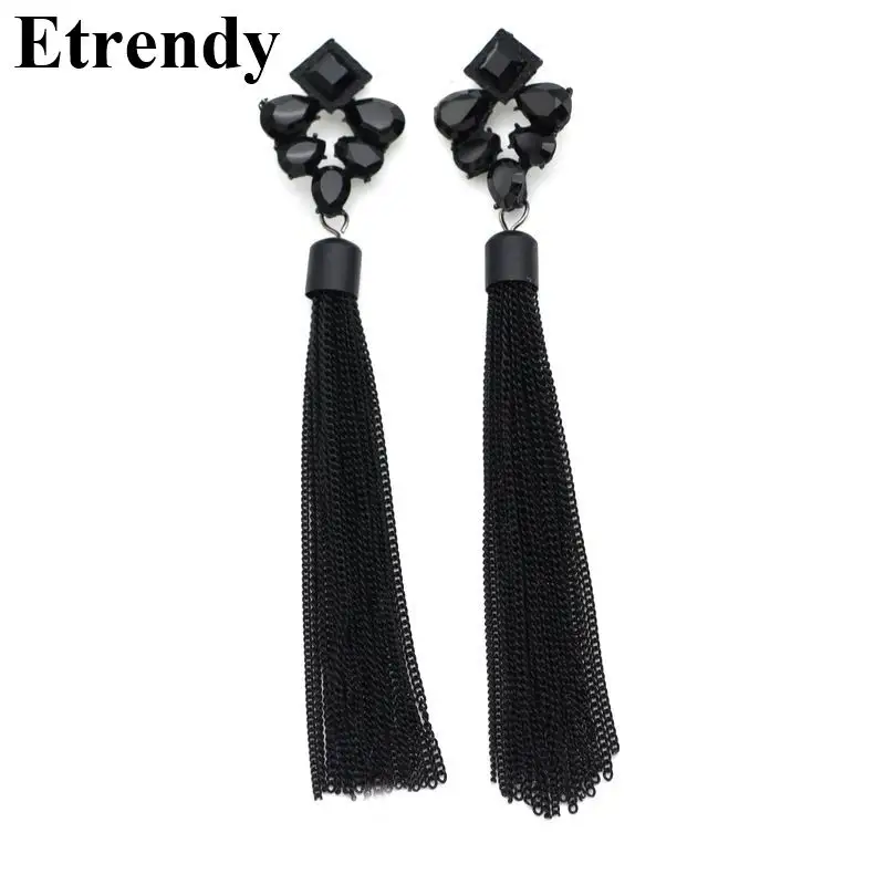 2018 new fashion personality metal chain tassel long earrings rhinestone jewelry wholesale gifts bijoux all match 31