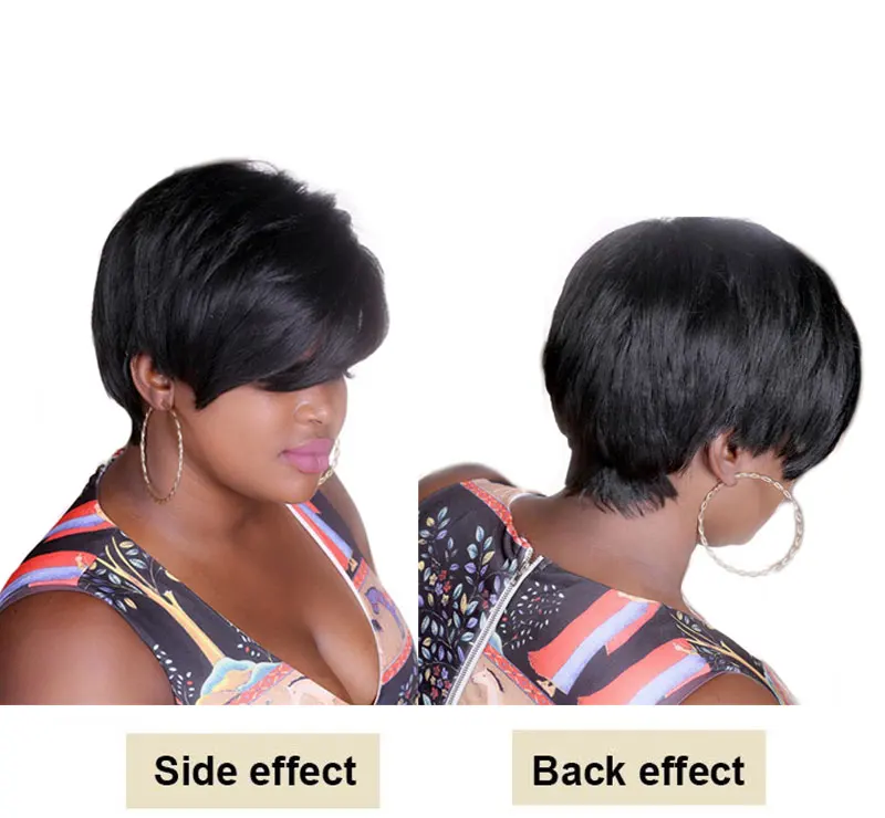 MSIWIGS Bobo Style Short Wigs for Black Women Heat Resistant Hair Natural Synthetic Straight Black Wig Free Hairnet 5