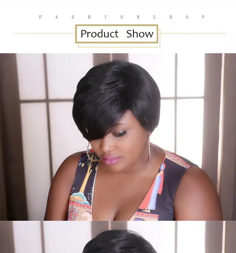MSIWIGS Bobo Style Short Wigs for Black Women Heat Resistant Hair Natural Synthetic Straight Black Wig Free Hairnet 7