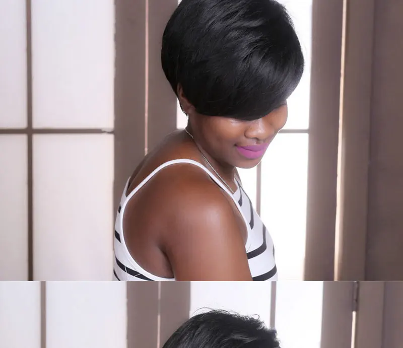MSIWIGS Bobo Style Short Wigs for Black Women Heat Resistant Hair Natural Synthetic Straight Black Wig Free Hairnet 13