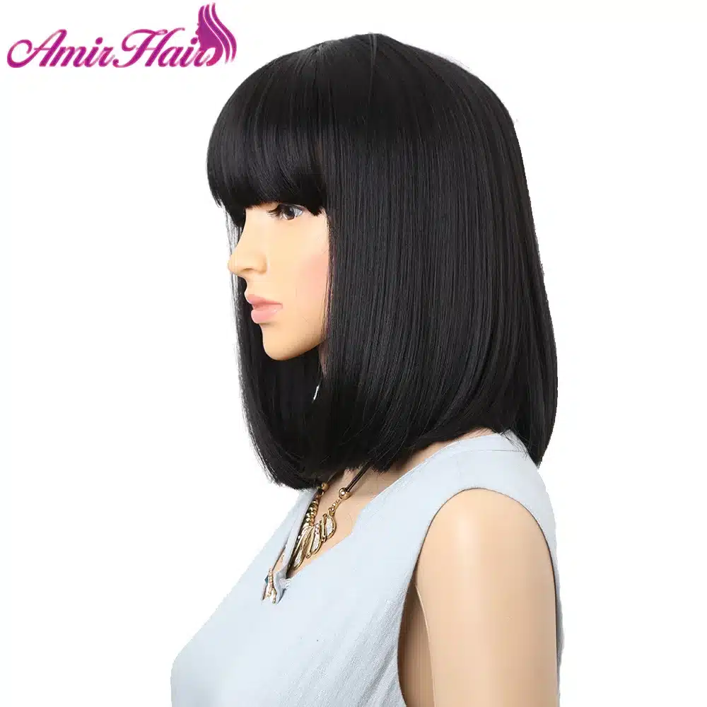 Amir Straight Black Synthetic Wigs With Bangs For Women Medium Length Hair Bob Wig Heat Resistant bobo Hairstyle Cosplay wigs 13