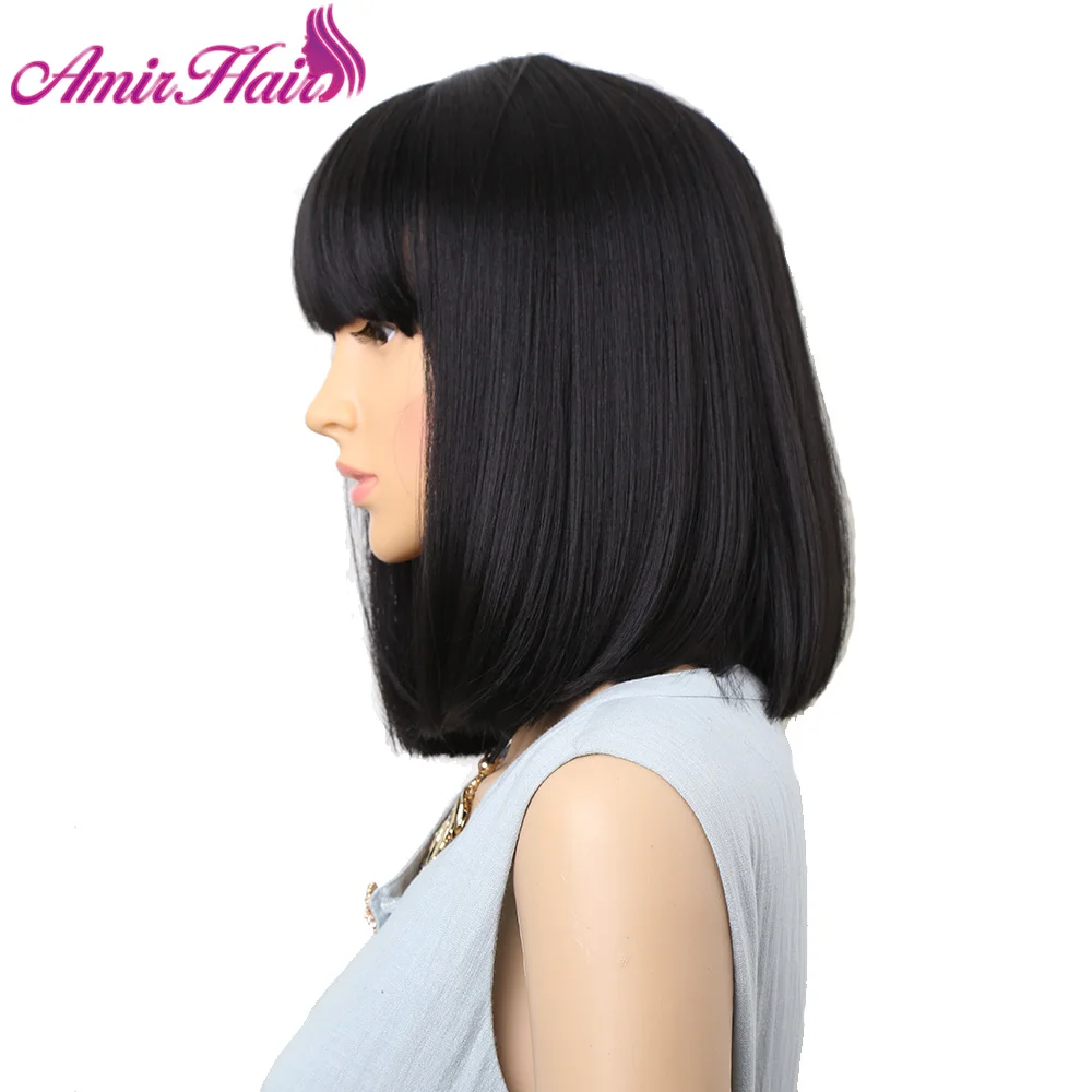 Amir Straight Black Synthetic Wigs With Bangs For Women Medium Length Hair Bob Wig Heat Resistant bobo Hairstyle Cosplay wigs 14