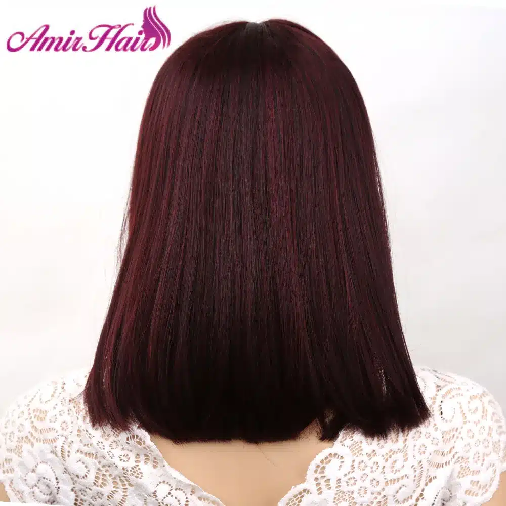 Amir Straight Black Synthetic Wigs With Bangs For Women Medium Length Hair Bob Wig Heat Resistant bobo Hairstyle Cosplay wigs 23