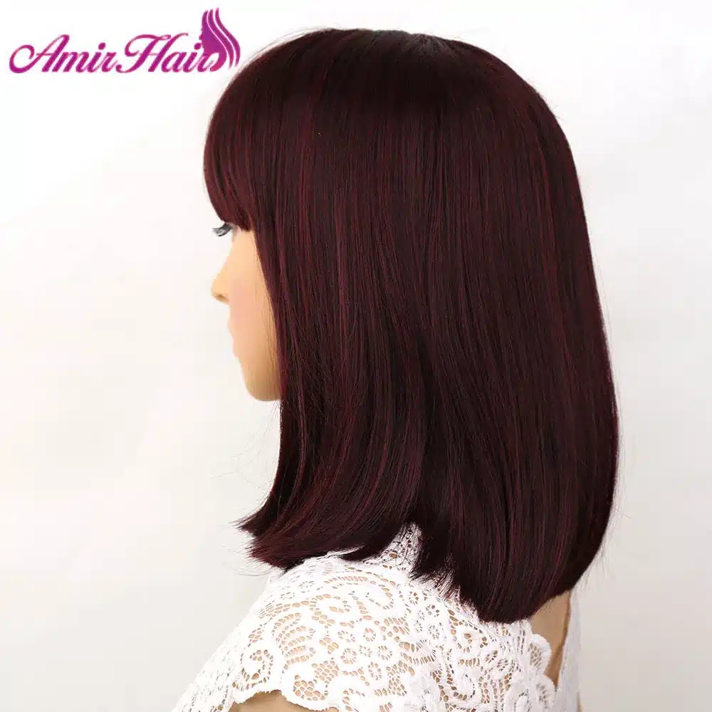 Amir Straight Black Synthetic Wigs With Bangs For Women Medium Length Hair Bob Wig Heat Resistant bobo Hairstyle Cosplay wigs 24