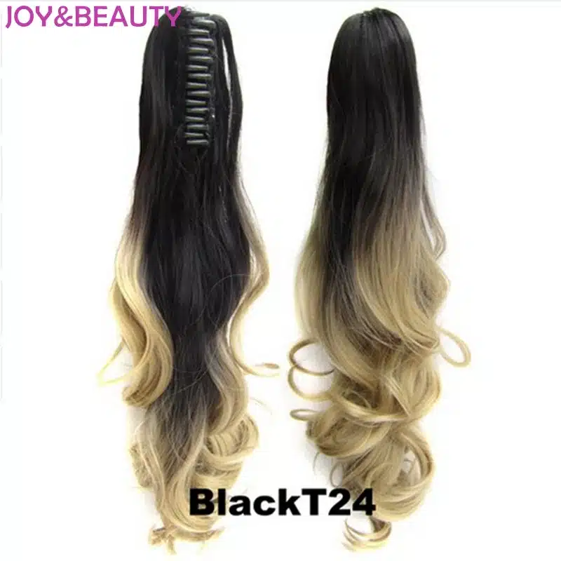JOY&BEAUTY Hair Long Wavy Ombre 20" Clip On Hair Extensions Claw Pony Tail Synthetic Hairpiece Heat Resistant Ponytail 16