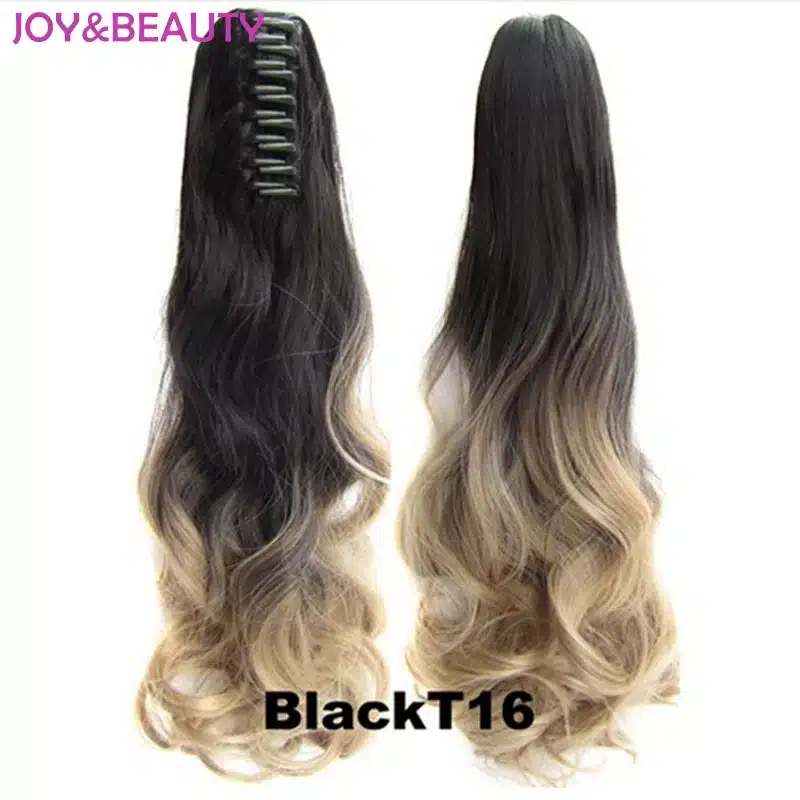 JOY&BEAUTY Hair Long Wavy Ombre 20" Clip On Hair Extensions Claw Pony Tail Synthetic Hairpiece Heat Resistant Ponytail 17