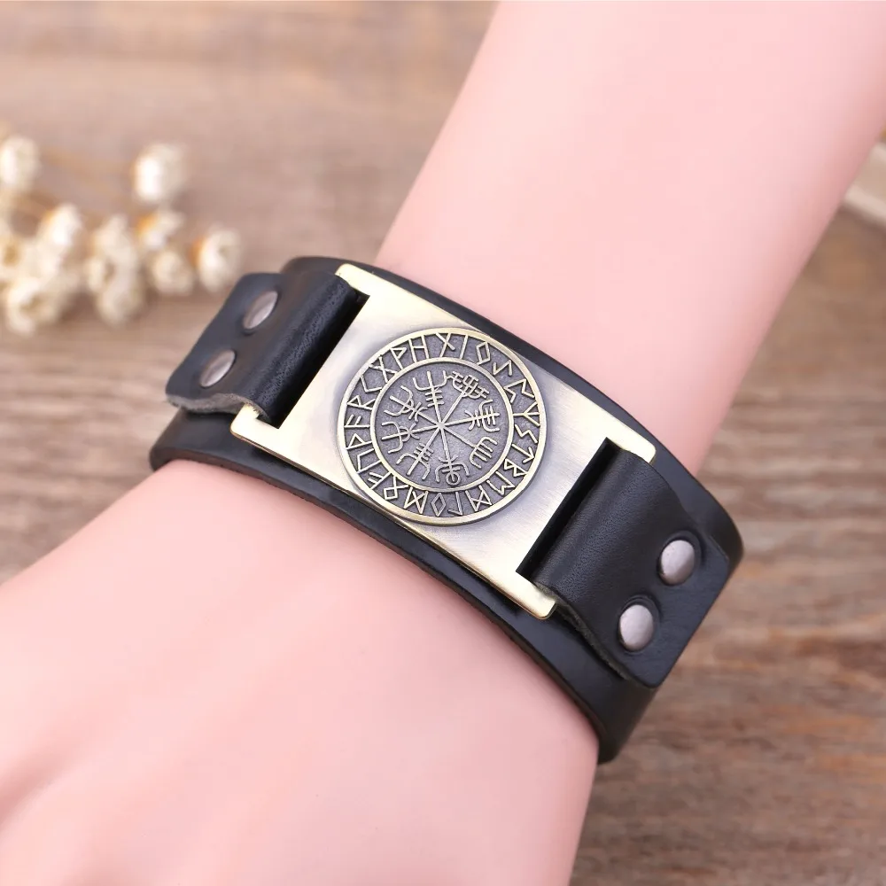 My Shape 2018 New Dropshipping Viking Vegvisir Compass Pendants Bangle Nordic Runes Men Jewelry Odin Symbol Leather Bracelets 23