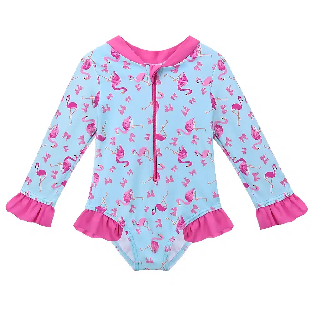 BAOHULU Cartoon Baby Girl Swimwear Petal Long Sleeve Swan Girls Swimsuit Kids Swimwear UPF50+One Piece Children Swimming Suit 2