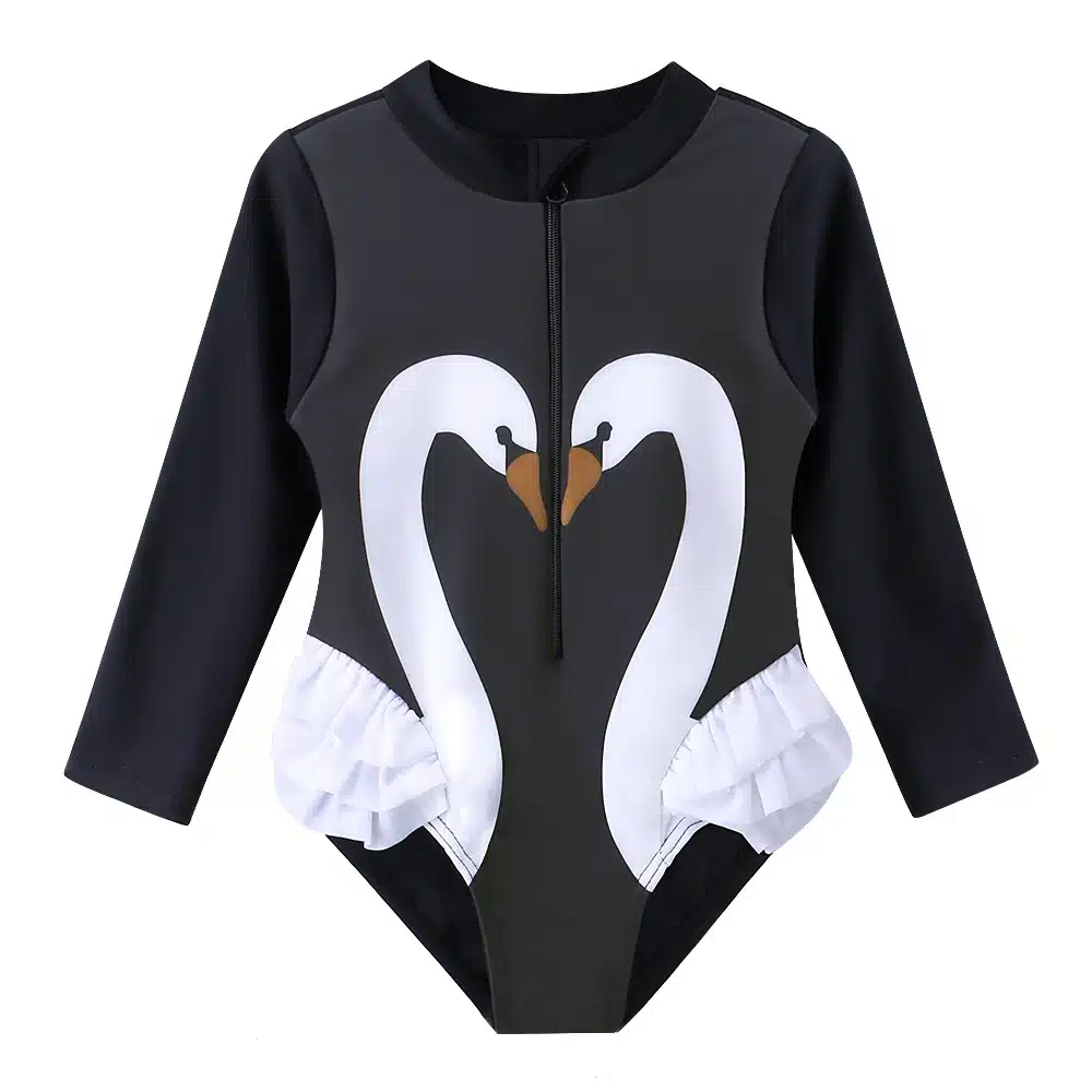 BAOHULU Cartoon Baby Girl Swimwear Petal Long Sleeve Swan Girls Swimsuit Kids Swimwear UPF50+One Piece Children Swimming Suit 14