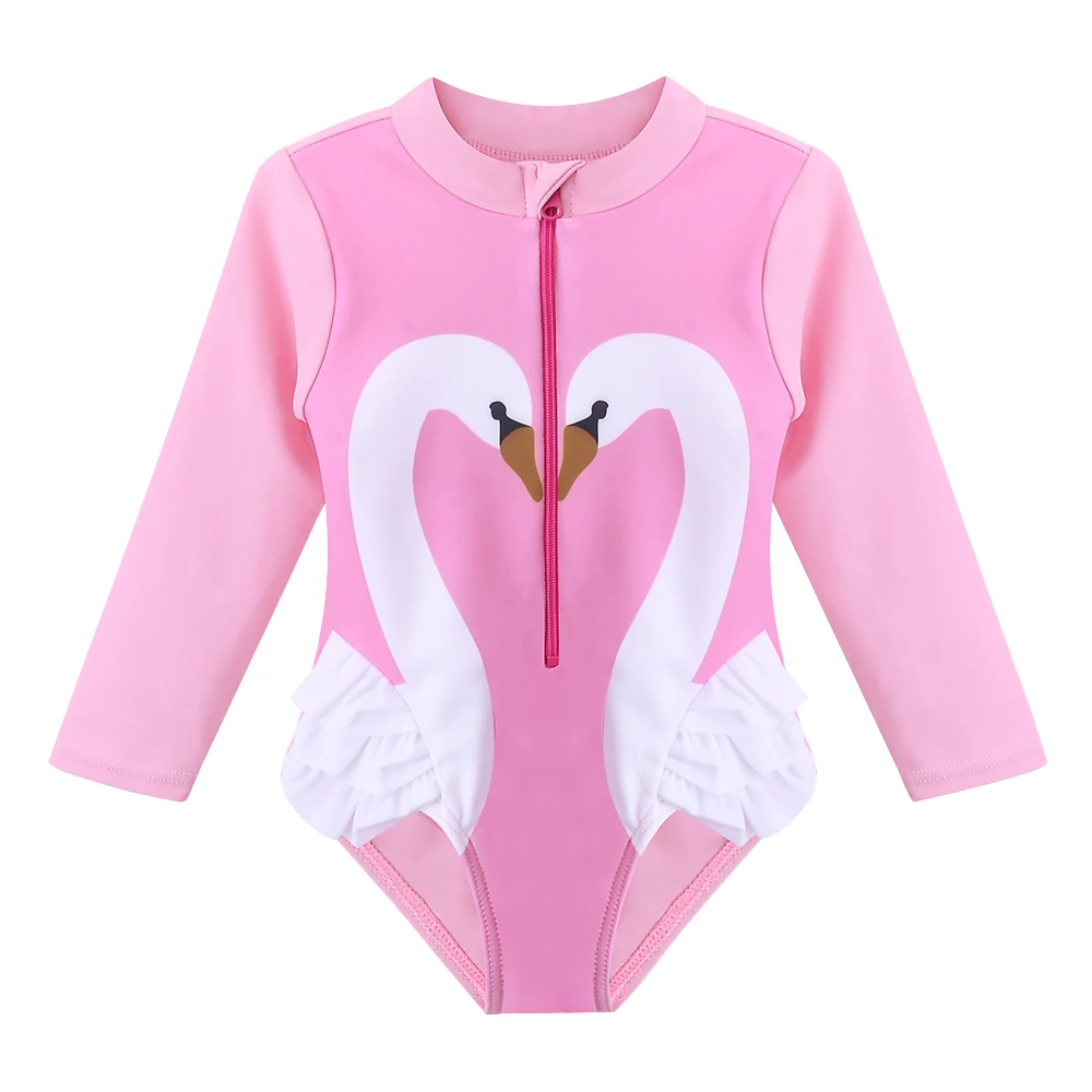 BAOHULU Cartoon Baby Girl Swimwear Petal Long Sleeve Swan Girls Swimsuit Kids Swimwear UPF50+One Piece Children Swimming Suit 23