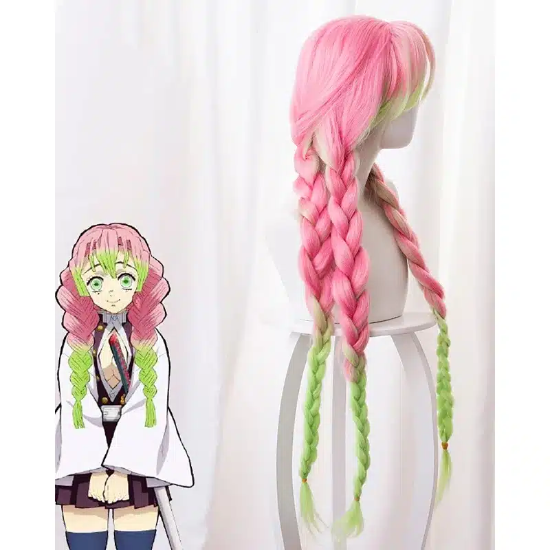 roosa ja roheline anime stiilis parukas pikkade patsidega