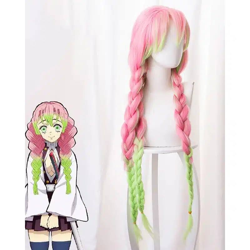 roosa ja roheline anime stiilis parukas pikkade patsidega