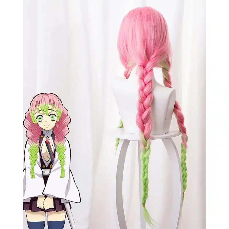 roosa ja roheline anime stiilis parukas kahe patsiga