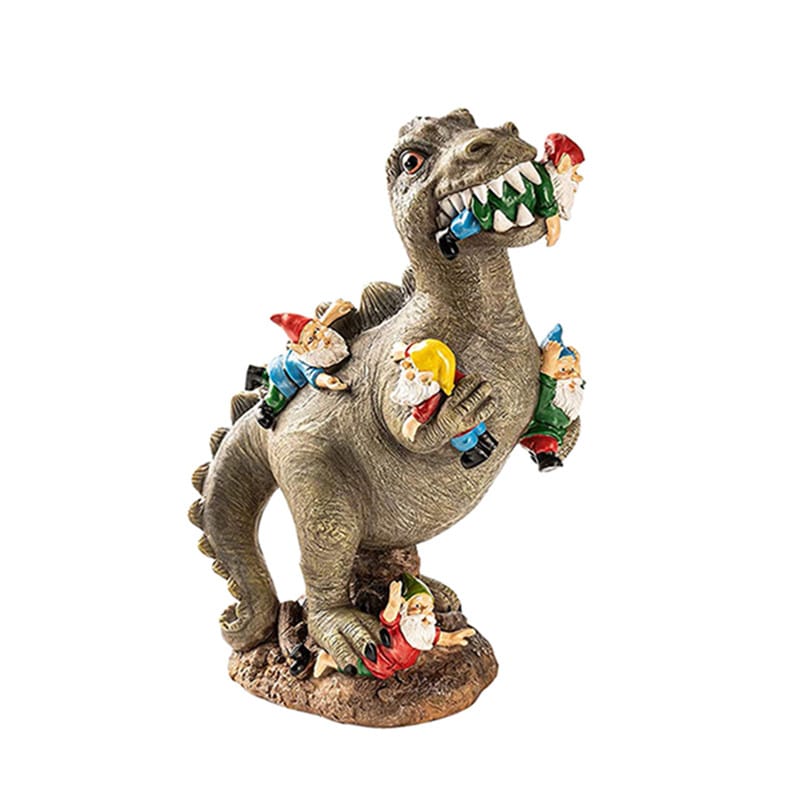 Kuju dinosauruse ja pöialpoistega, kujutades suurt halli dinosaurust, mille küljes ripuvad eri värvidega pöialpoisid. Dekoratsioon on detailirohke ja valmistatud vastupidavast materjalist, sobides hästi kodu või aia dekoratiivseks elemendiks.