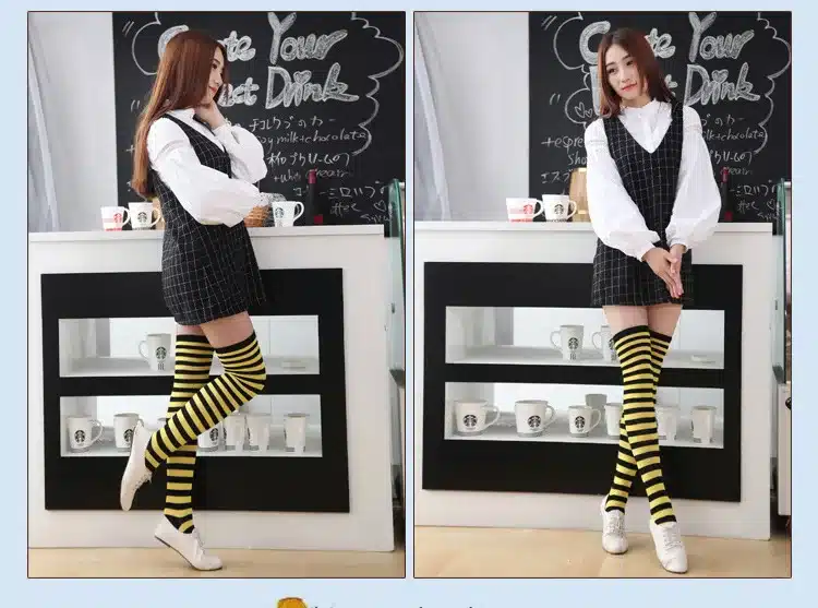 Fashion Japanese Candy Color Long Striped Stockings Sexy Sokken Vrouwen Kawaii Women Over Knee High Socks Girls Lolita Stocking 19