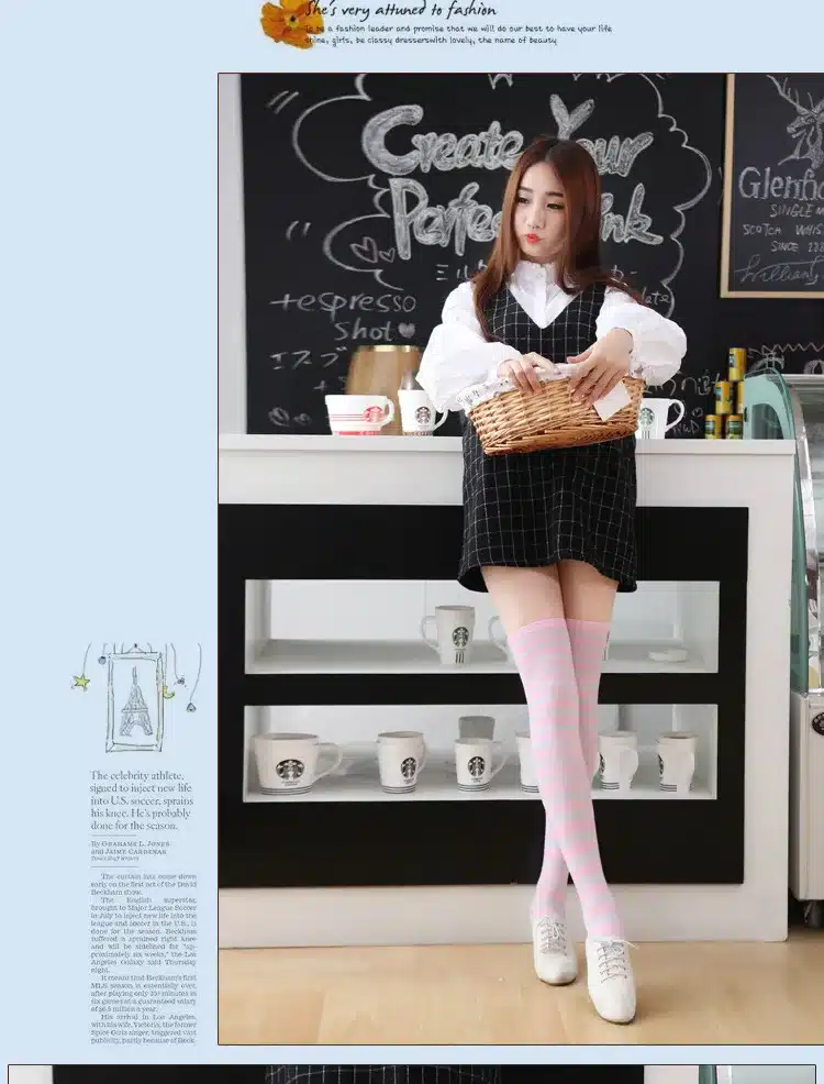 Fashion Japanese Candy Color Long Striped Stockings Sexy Sokken Vrouwen Kawaii Women Over Knee High Socks Girls Lolita Stocking 20
