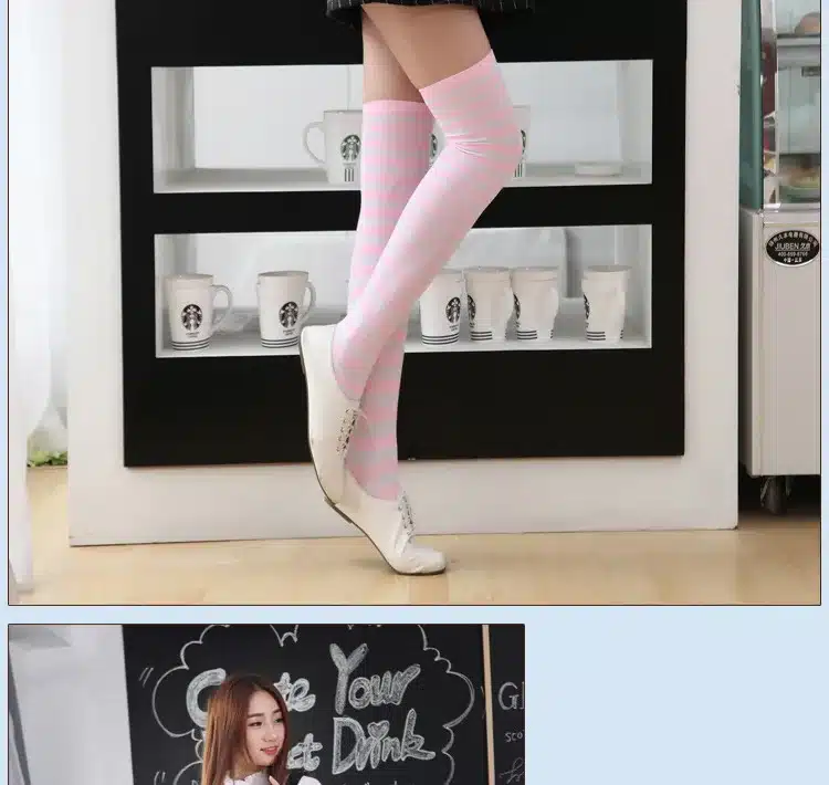 Fashion Japanese Candy Color Long Striped Stockings Sexy Sokken Vrouwen Kawaii Women Over Knee High Socks Girls Lolita Stocking 22