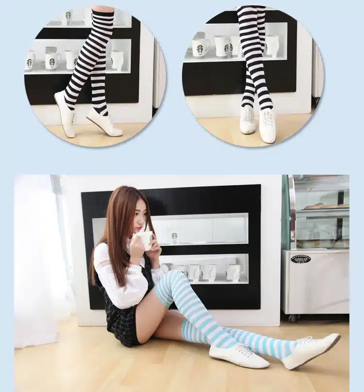 Fashion Japanese Candy Color Long Striped Stockings Sexy Sokken Vrouwen Kawaii Women Over Knee High Socks Girls Lolita Stocking 25
