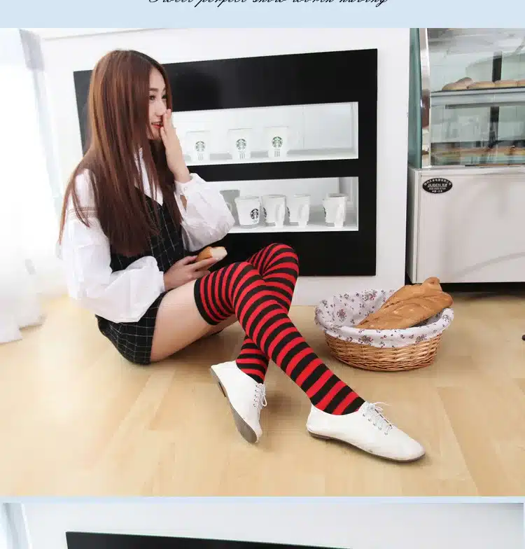 Fashion Japanese Candy Color Long Striped Stockings Sexy Sokken Vrouwen Kawaii Women Over Knee High Socks Girls Lolita Stocking 27