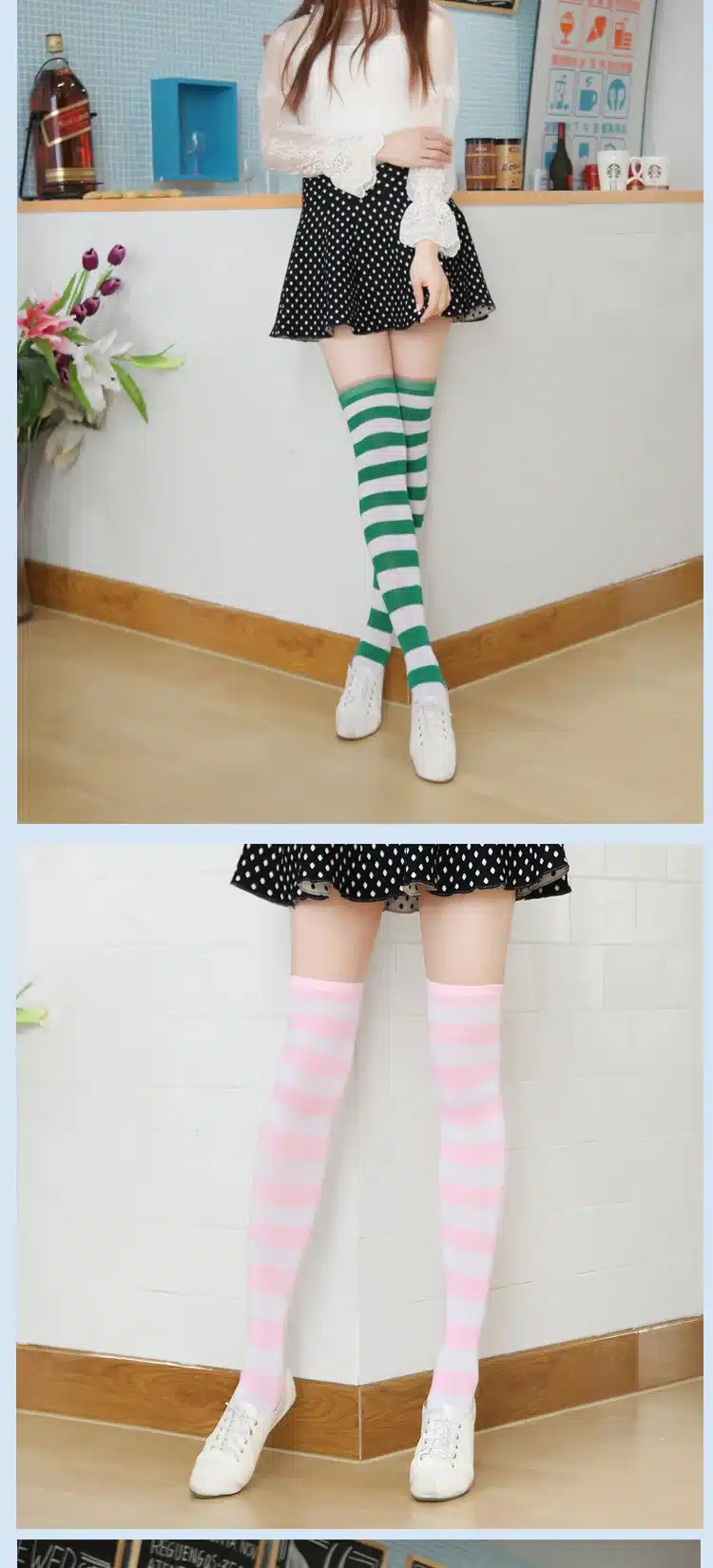 Fashion Japanese Candy Color Long Striped Stockings Sexy Sokken Vrouwen Kawaii Women Over Knee High Socks Girls Lolita Stocking 31
