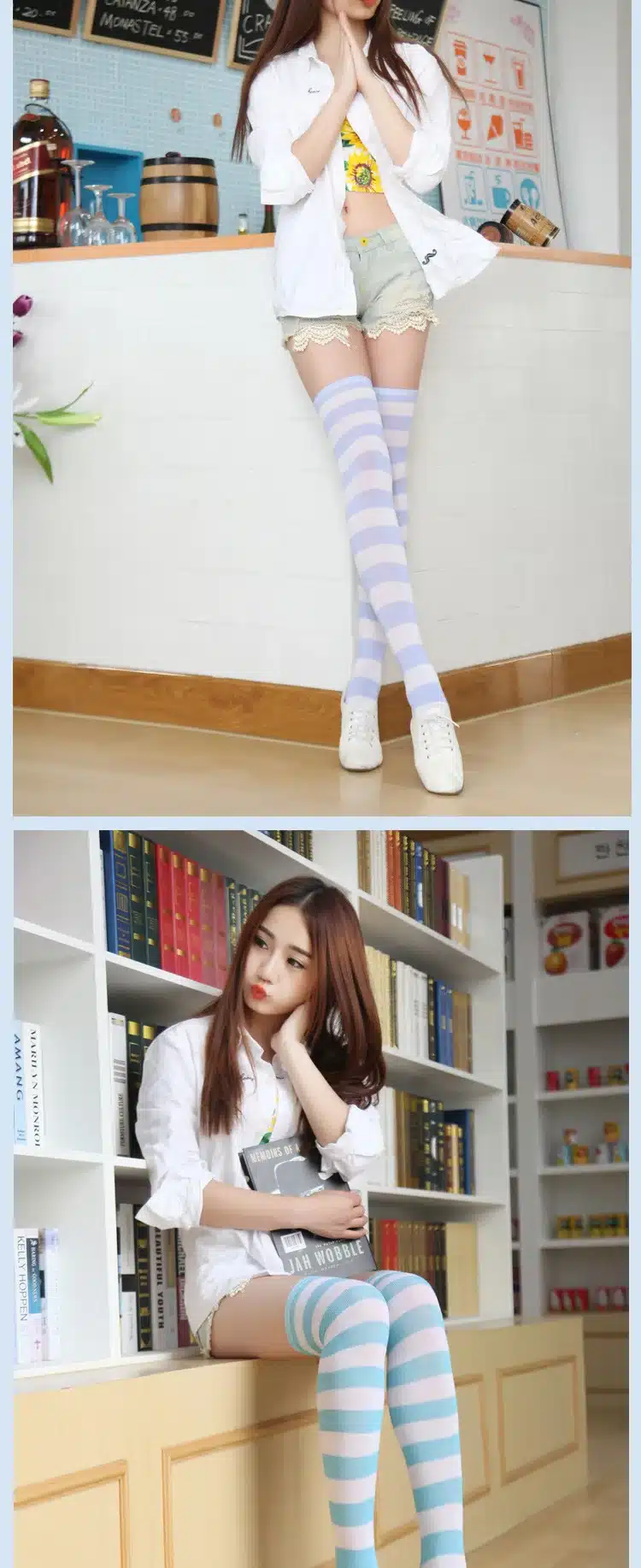 Fashion Japanese Candy Color Long Striped Stockings Sexy Sokken Vrouwen Kawaii Women Over Knee High Socks Girls Lolita Stocking 33