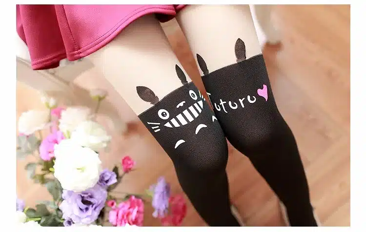 New Fashion Women Nylon Cute Cat Totoro Knee High Tights 16 Styles Tattoo Stockings Girls Sexy Pantyhose Over Knee Stockings 13