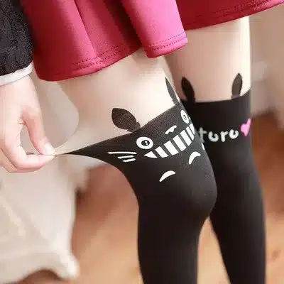 New Fashion Women Nylon Cute Cat Totoro Knee High Tights 16 Styles Tattoo Stockings Girls Sexy Pantyhose Over Knee Stockings 14