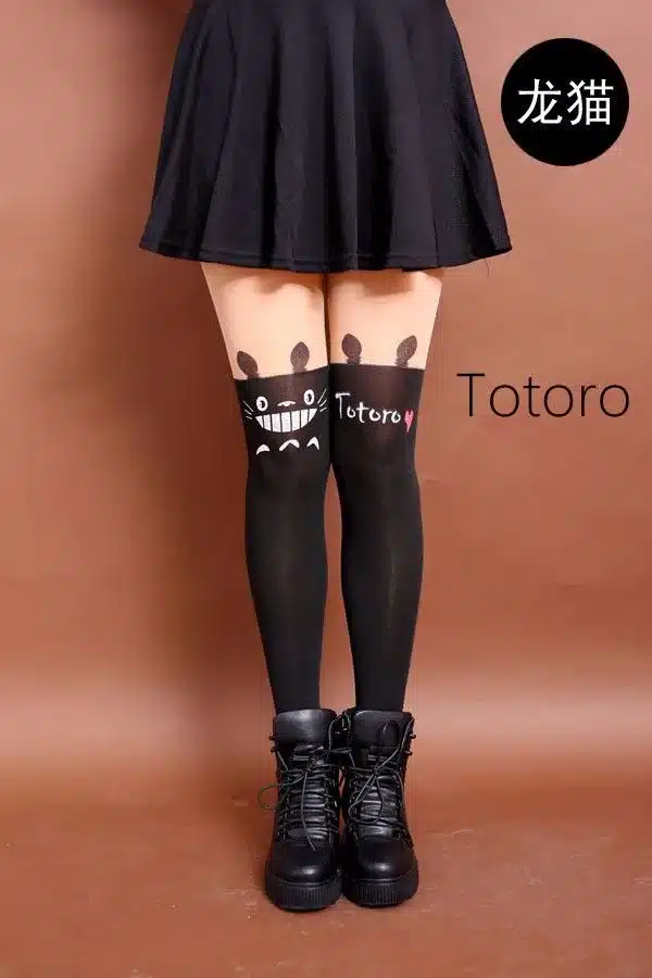 New Fashion Women Nylon Cute Cat Totoro Knee High Tights 16 Styles Tattoo Stockings Girls Sexy Pantyhose Over Knee Stockings 15